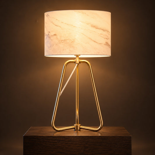 Marble-Look Drum Lamp, switched on