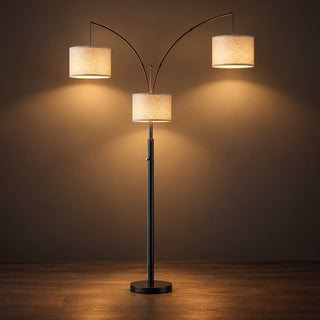 Three-Arm Arc Floor Lamp, switched on
