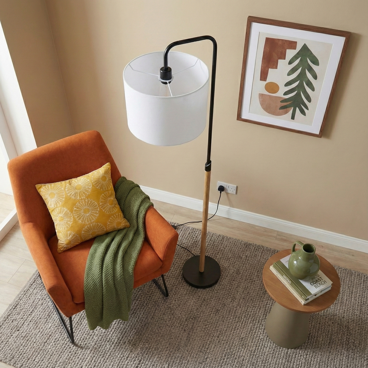 Curved Floor Lamp, Cylinder Shade, view 5