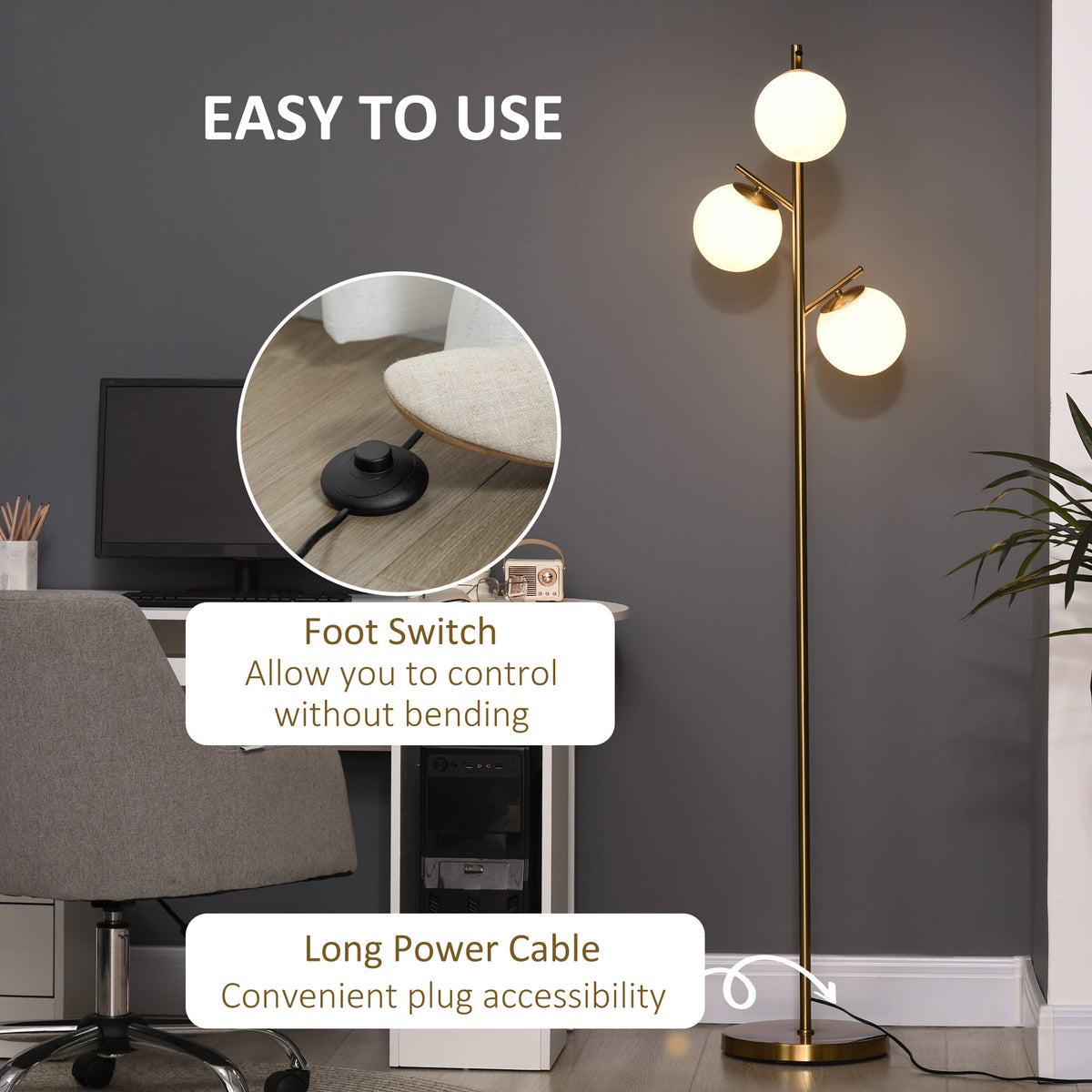 3-Globe Gold Floor Lamp, view 5