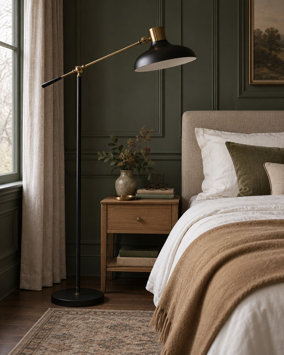 Balance-Arm Floor Lamp, switched off, in daylight