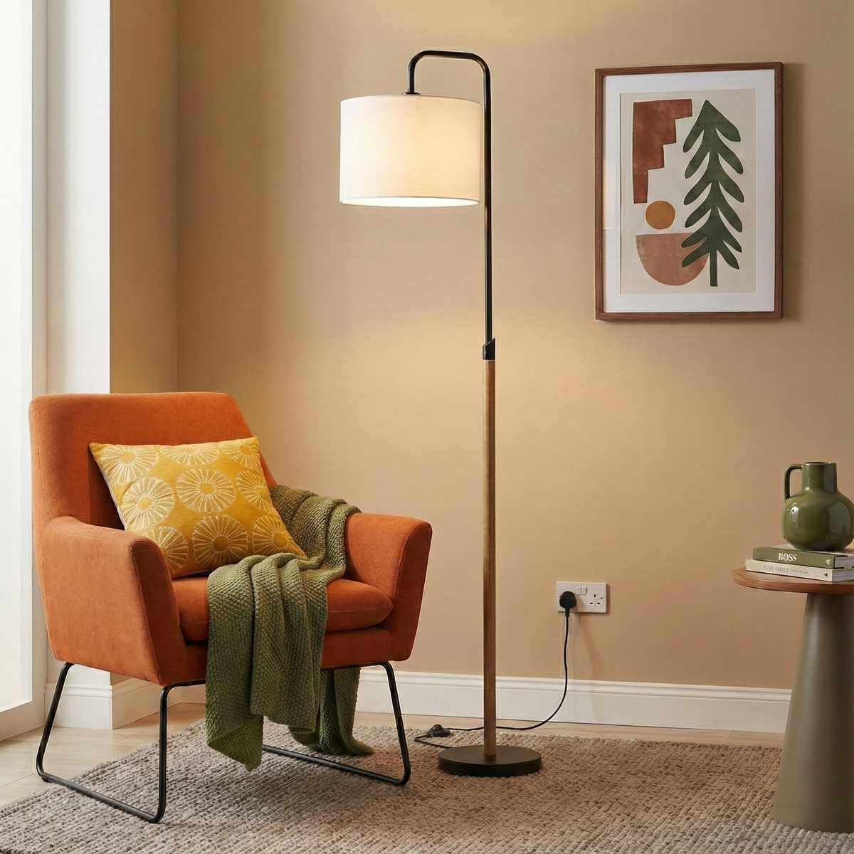 Curved Floor Lamp, Cylinder Shade