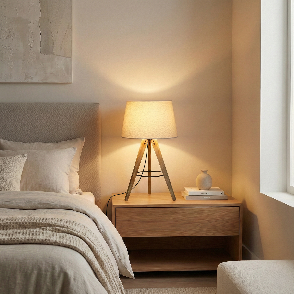 Wooden Tripod Table Lamp