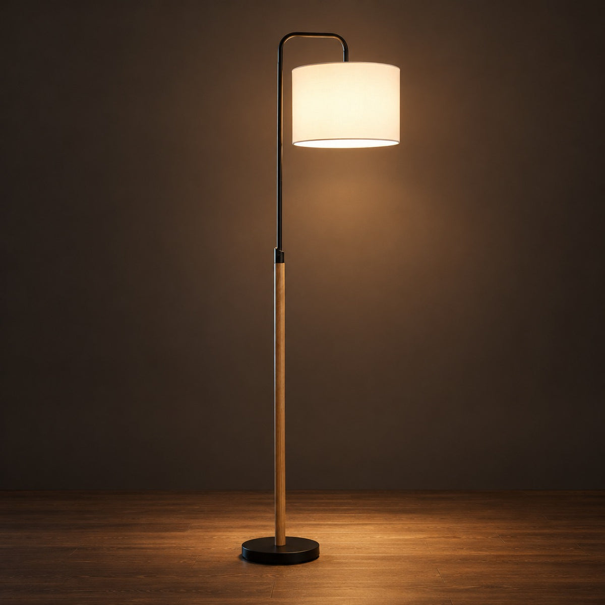 Curved Reading Floor Lamp, switched on