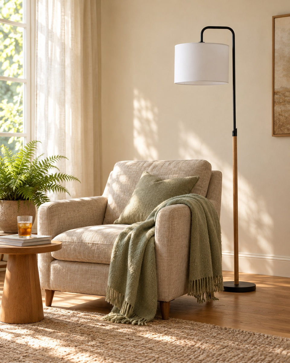 Curved Reading Floor Lamp, switched off, in daylight