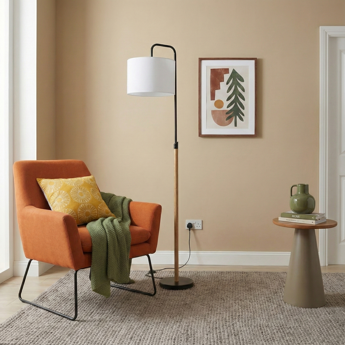 Curved Floor Lamp, Cylinder Shade, view 3
