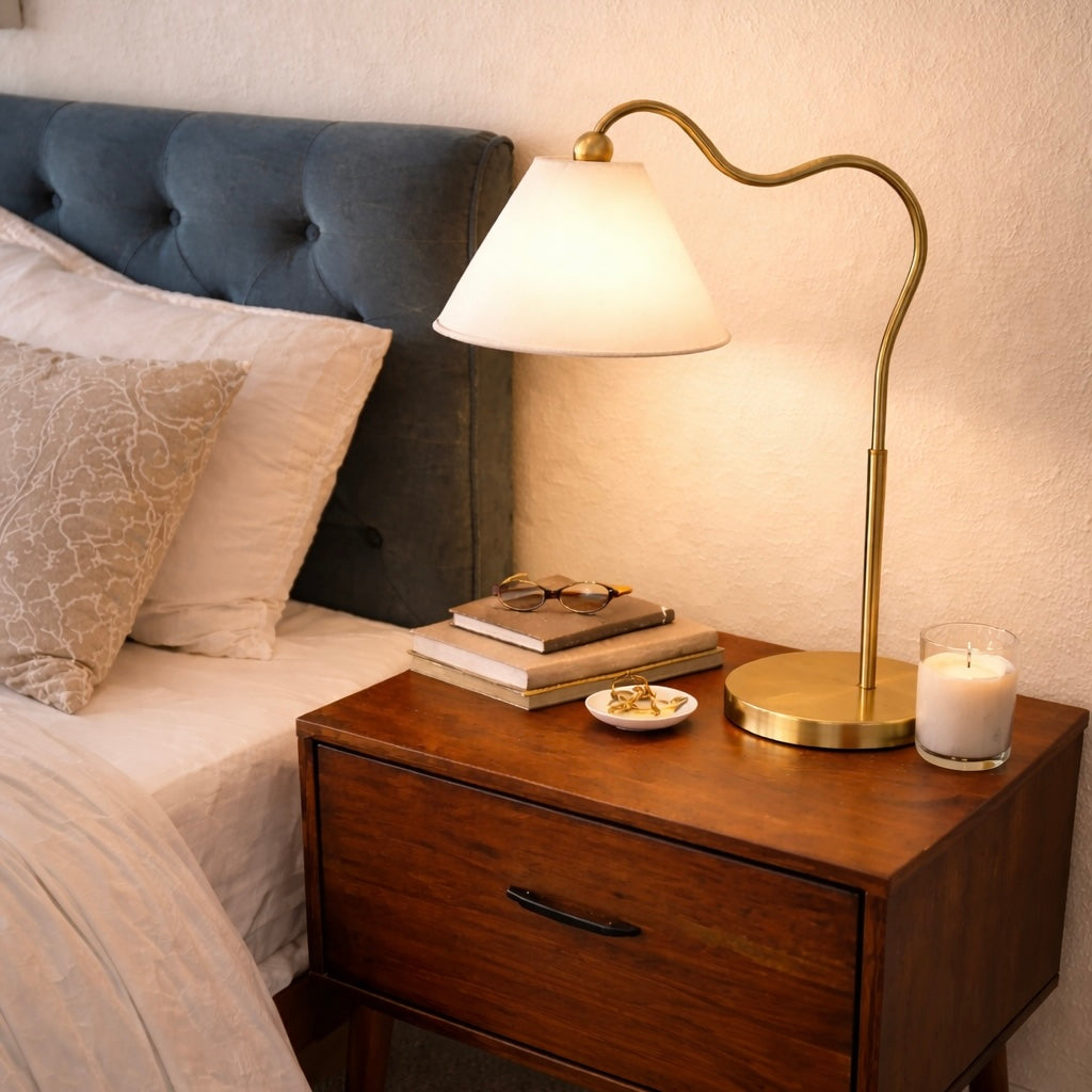 Curved Brass Table Lamp, view 2