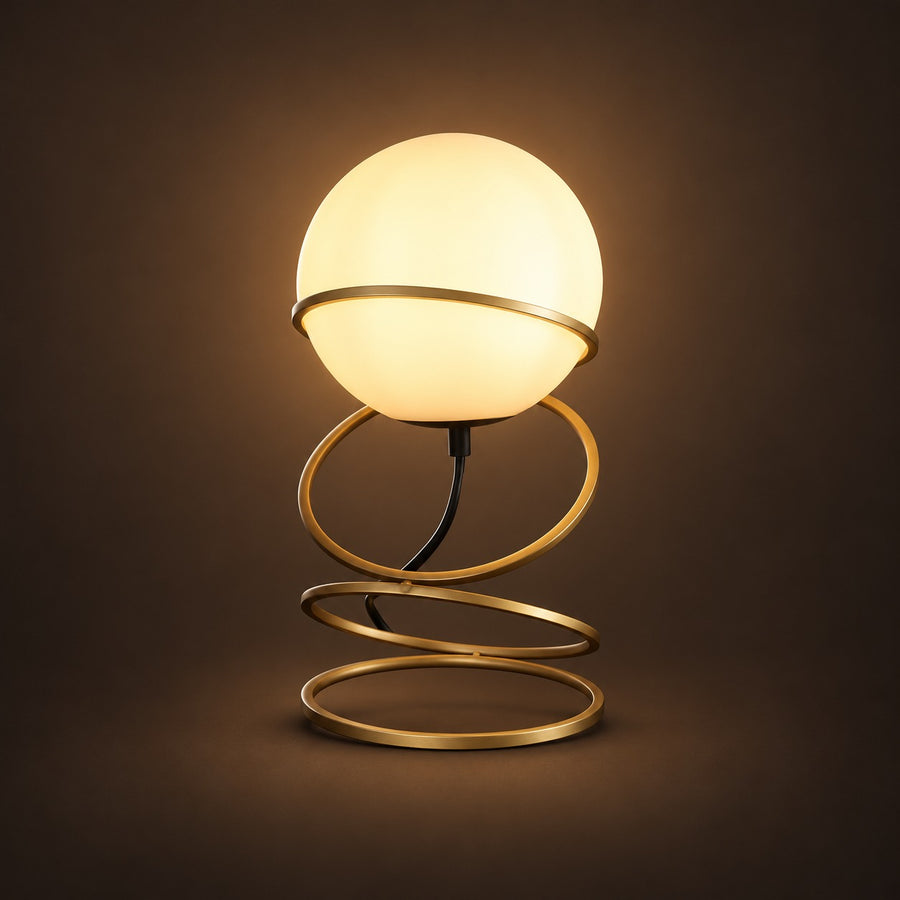 Glass Globe Spiral Lamp, switched on