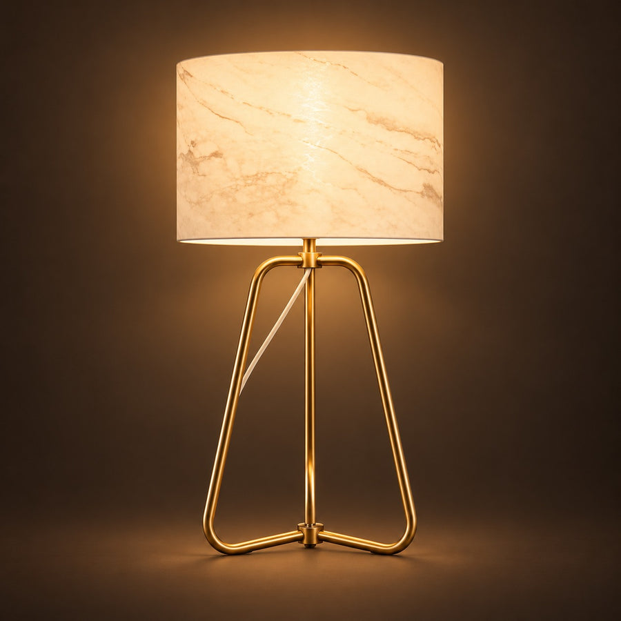 Marble-Look Drum Lamp, switched on