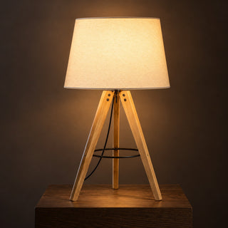 Wood Tripod Table Lamp, switched on
